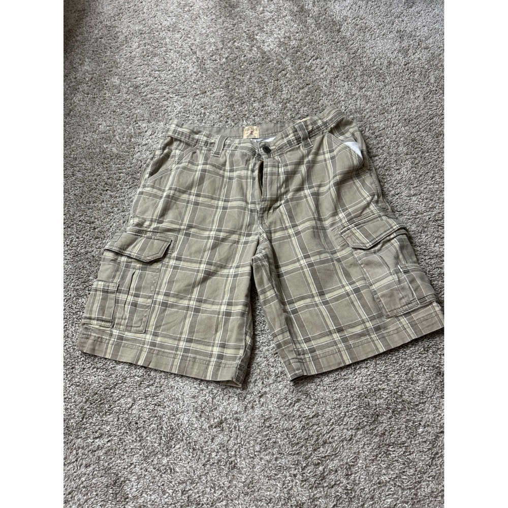 Red Head Brand Co Mens Plaid Cargo Shorts Tan Green Size 32 Outdoor Hiking